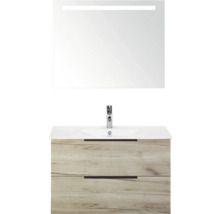 Umyvadlová souprava se zrcadlem a spodní skříňkou v dřevěném provedení