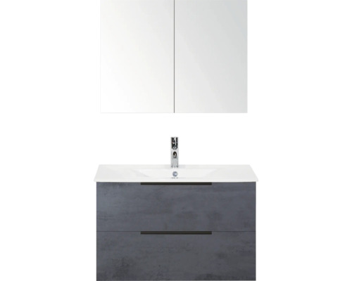 Koupelnová sestava Sanox Seville 80 cm beton antracit Umyvadlo s umyvadlovou skříňkou, umyvadlovou baterií a zrcadlovou skříňkou