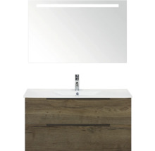 Umyvadlová skříňka s umyvadlem, vodovodní baterií a zrcadlem