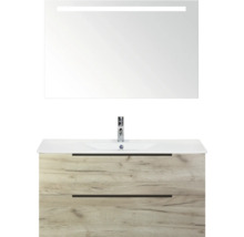 Umyvadlo se skříňkou, dvě zásuvky, umyvadlo na desku a zrcadlo s osvětlením