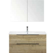 Umyvadlová skříňka se zrcadlem, dřevěným dekorem a zásuvkami