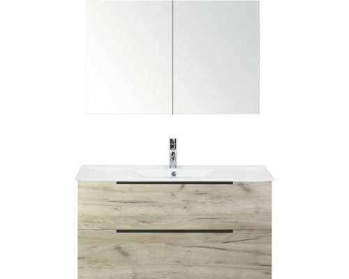 Sestava koupelnového nábytku se zrcadlovou skříňkou, umyvadlem a spodní skříňkou