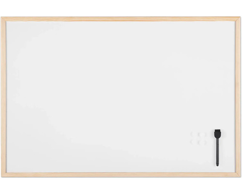 Bílá tabule s dřevěným rámem, fixem a magnety