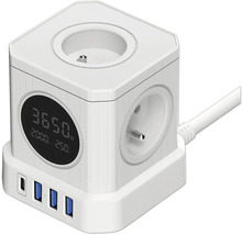 Krychlová zásuvková lišta s USB porty a displejem