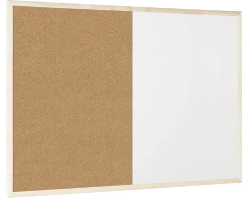 Kombinace korkové tabule a whiteboardu s dřevěným rámem