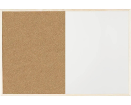 Kombinace korkové a bílé tabule s dřevěným rámem