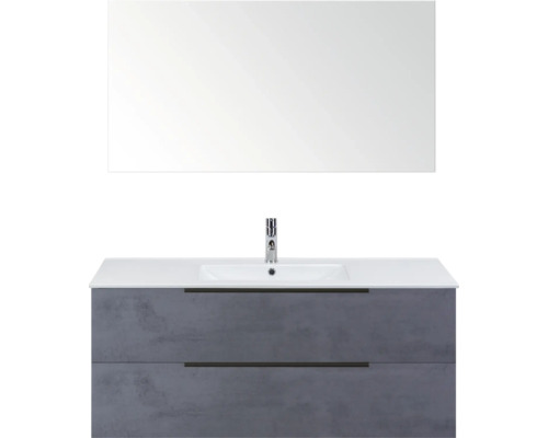 Umyvadlová skříňka s umyvadlem, baterií a zrcadlem do koupelny