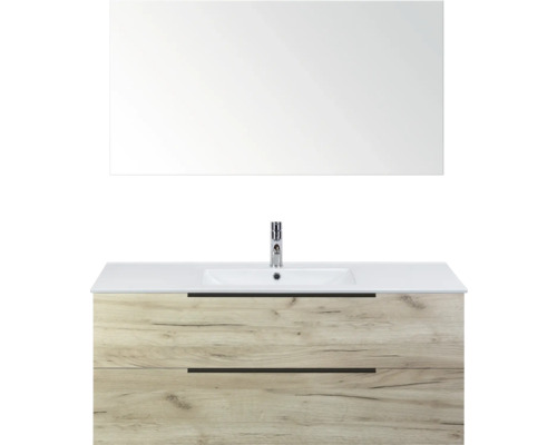 Umyvadlová sestava se zrcadlem, umyvadlem a spodní skříňkou se dvěma zásuvkami