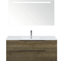 Umyvadlová skříňka se dvěma zásuvkami, umyvadlo na desku a zrcadlo s osvětlením