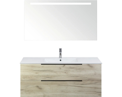 Koupelnová sestava Sanox Seville 120 cm craft oak Kombinace umyvadla se zrcadlem a LED osvětlením