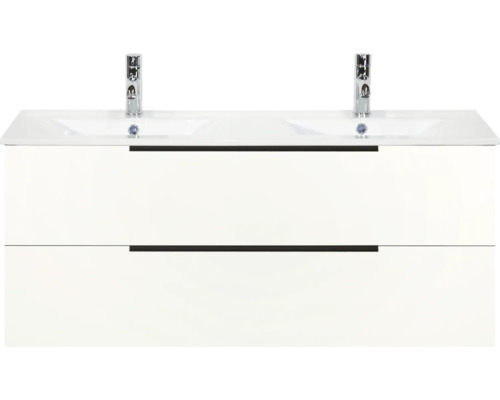 Koupelnová skříňka s umyvadlem Sanox Seville 120 cm bílá Skříňka pod umyvadlo se dvěma umyvadly a dvěma zásuvkami