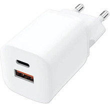 Bílá USB nabíječka s portem USB-A a USB-C