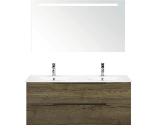 Umyvadlo se zrcadlem a osvětlením do koupelny