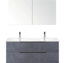 Umyvadlová skříňka se dvěma umyvadly, spodní skříňkou a zrcadlovou skříňkou