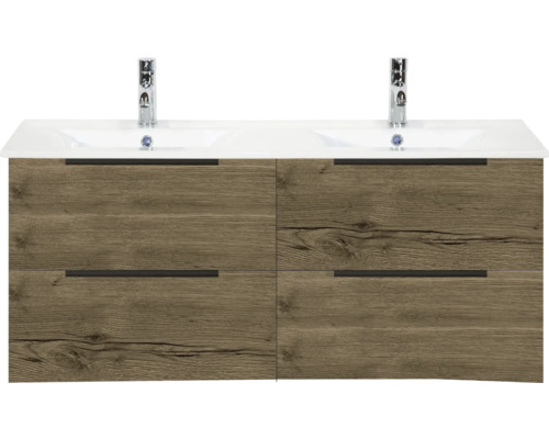 Skříňka pod umyvadlo se čtyřmi zásuvkami a dvěma umyvadly