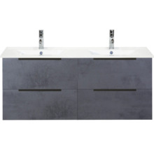 Skříňka pod umyvadlo se dvěma umyvadly a čtyřmi zásuvkami