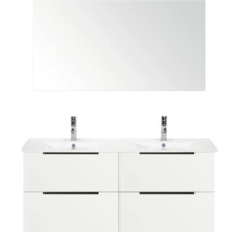 Skříňka pod umyvadlo s dvojitým umyvadlem, bateriemi a zrcadlem