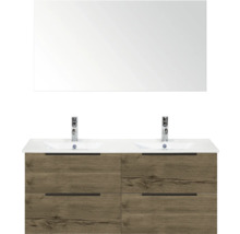 Umyvadlová skříňka se dvěma umyvadly, spodní skříňka se čtyřmi zásuvkami a zrcadlem