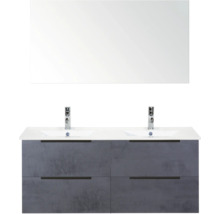 Umyvadlová skříňka s dvojitým umyvadlem, spodní skříňka se zásuvkami a zrcadlo do koupelny