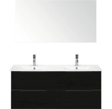 Skříňka s umyvadlem se zrcadlem a dvěma umyvadly