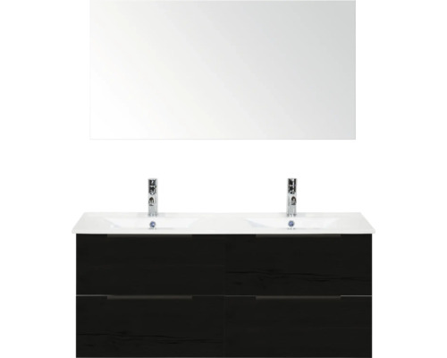 Skříňka s umyvadlem se zrcadlem a dvěma umyvadly