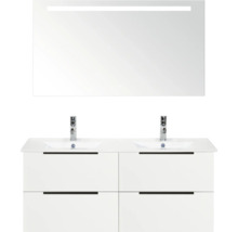 Umyvadlová skříňka se dvěma umyvadly, spodní skříňka a zrcadlo s osvětlením