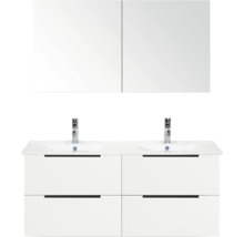 Umyvadlová skříňka se dvěma umyvadly, spodní skříňka se zásuvkami a zrcadlová skříňka do koupelny