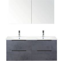 Dvojité umyvadlo se skříňkou a zrcadlovou skříňkou do koupelny