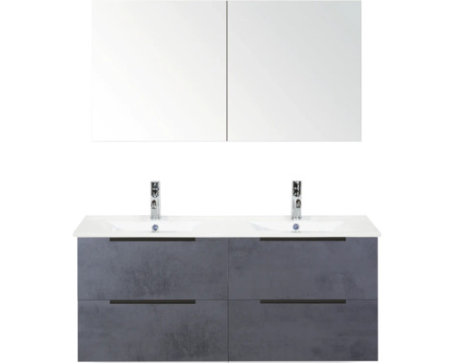 Koupelnová sestava Sanox Seville 120 cm beton antracit Dvojité umyvadlo se skříňkou a zrcadlovou skříňkou do koupelny