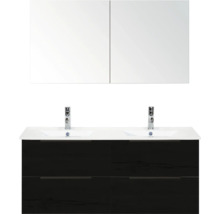 Skříňka pod umyvadlo s dvojitým umyvadlem a zrcadlovou skříňkou