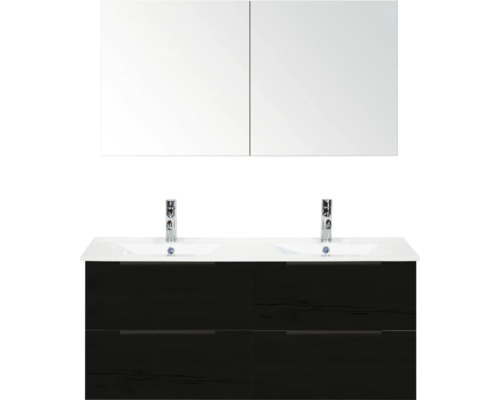 Koupelnová sestava Sanox Seville 120 cm dub černý Skříňka pod umyvadlo s dvojitým umyvadlem a zrcadlovou skříňkou