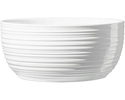 Květináč keramický Soendgen Bergamo Pure bílý 16 x 16 x 8 cm Bílý květináč s horizontálním rýhovaným vzorem