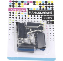 Balení černých kancelářských klipů se stříbrnými sponami, čtyři kusy