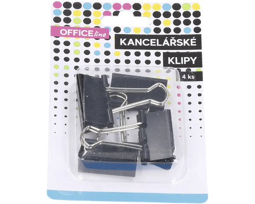 Balení černých kancelářských klipů se stříbrnými sponami, čtyři kusy