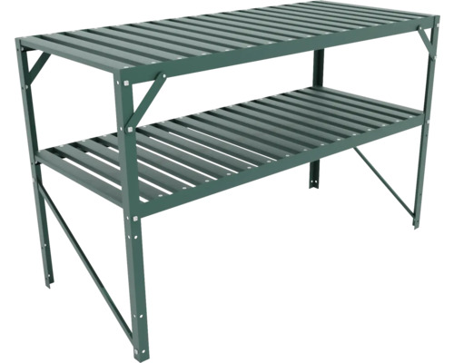 Kovový regál se dvěma policemi pro vnitřní i venkovní použití