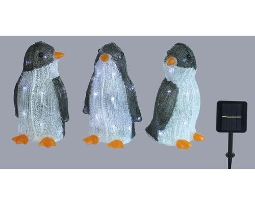 Tři figurky tučňáků se solárním panelem pro venkovní použití