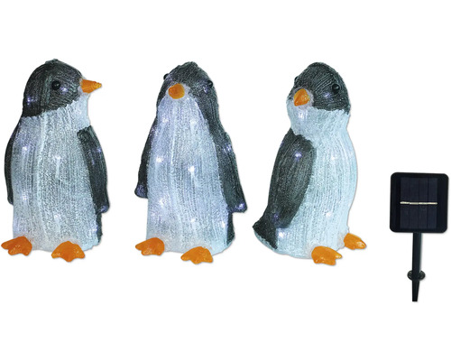 Tři figurky tučňáků se solárním panelem k dekoraci