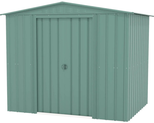 Kovový zahradní domek se sedlovou střechou a jedněmi dveřmi