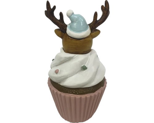 Dekorativní figurka cupcaku se sobem a vánoční čepicí
