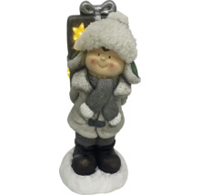 Dekorativní figurka chlapec s dárkem a LED osvětlením