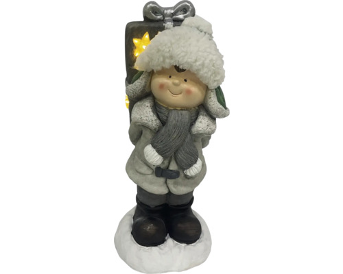 Dekorativní figurka chlapec s dárkem a LED osvětlením