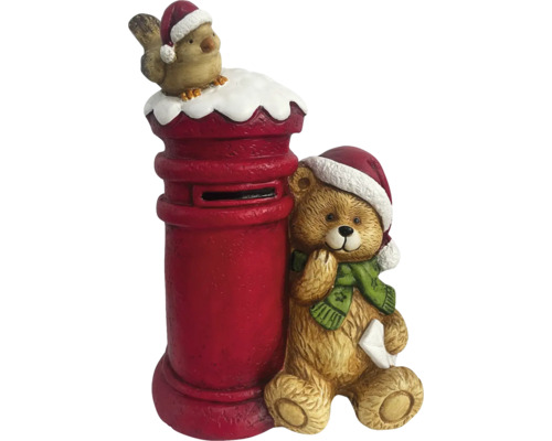 Dekorativní figurka mědvěd s poštovní schránkou 37 cm Vánoční dekorace s poštovní schránkou, medvídkem a ptákem