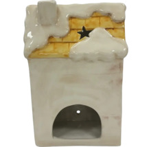 Keramický domeček na čajové svíčky s motivem hvězdy a sněhovou dekorací