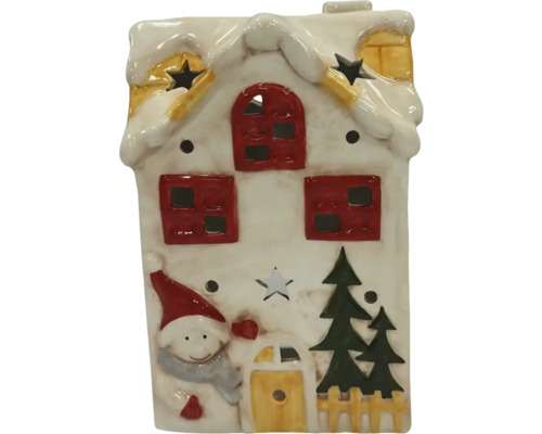 Svícen porcelánový domeček 18 cm bílý Dekorativní keramický domeček se svíčkou a vánočními motivy