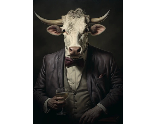 Obraz Decopanel Elegant bull 136x98cm Ilustrace býka v obleku s sklenicí vína