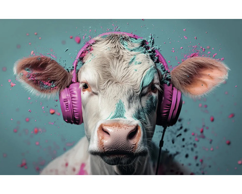 Obraz Decopanel Colourful cow 90x58cm Kráva se sluchátky