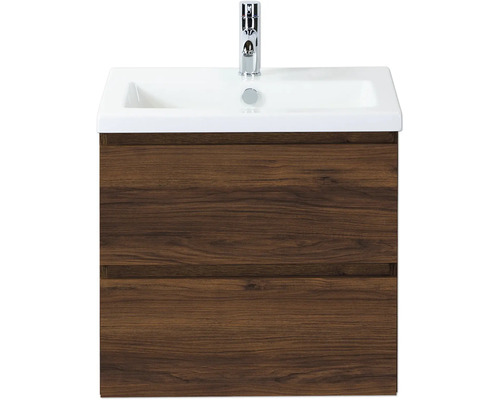 Koupelnová skříňka s umyvadlem Sanox Vogue 60 cm vlašský ořech Skříňka pod umyvadlo se dvěma zásuvkami a umyvadlem na desku