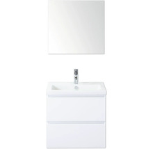 Bílá skříňka pod umyvadlo se zrcadlem a baterií