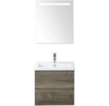 Umyvadlová sestava se zrcadlem a dekorem dřeva