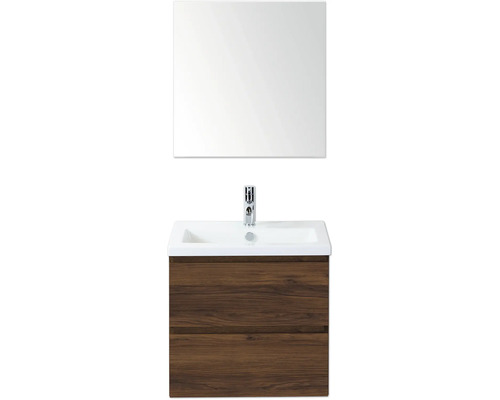 Koupelnová sestava Sanox Vogue 60 cm vlašský ořech Umyvadlo se skříňkou, umyvadlem, baterií a zrcadlem